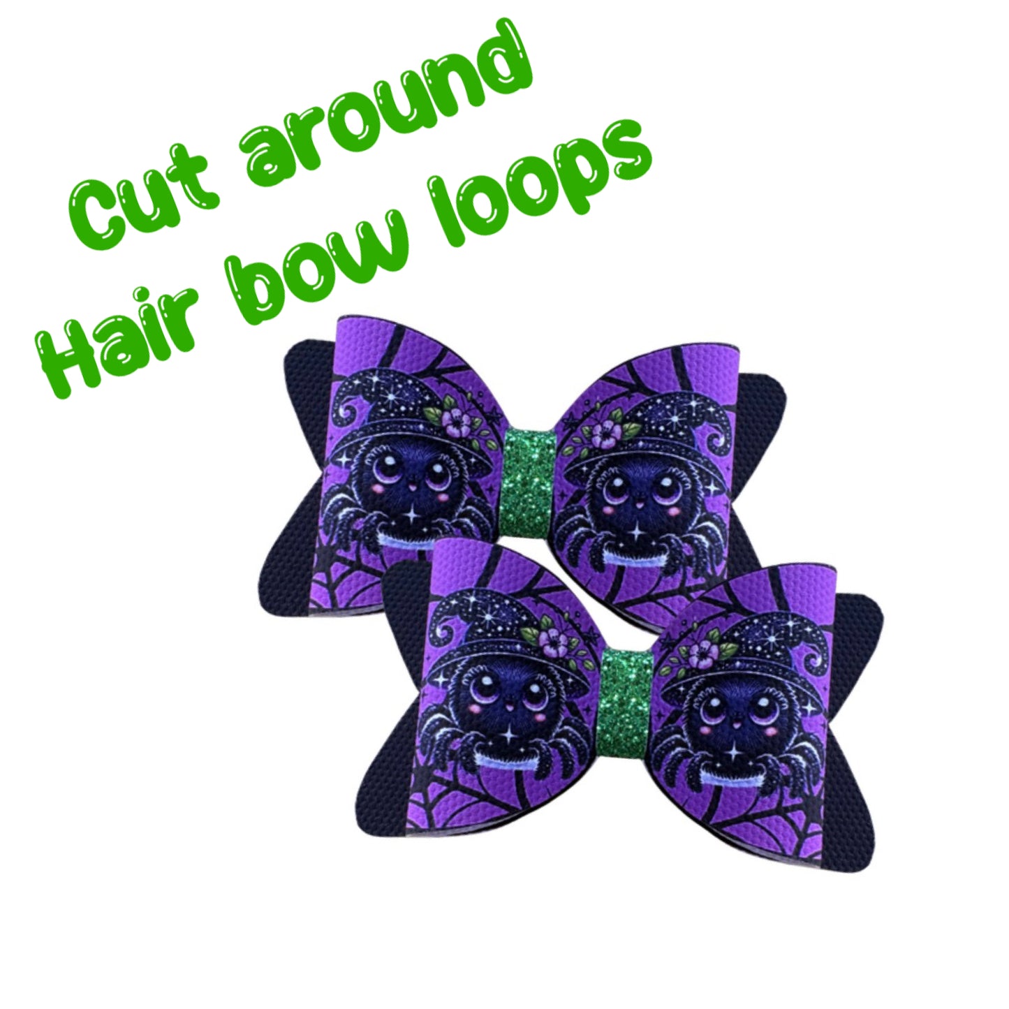 6 x Spider theme cut around canvas hair bow loops and tails pigtail size 2.5”