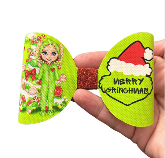 Merry grinchmas pre printed canvas hair bow loops x 7