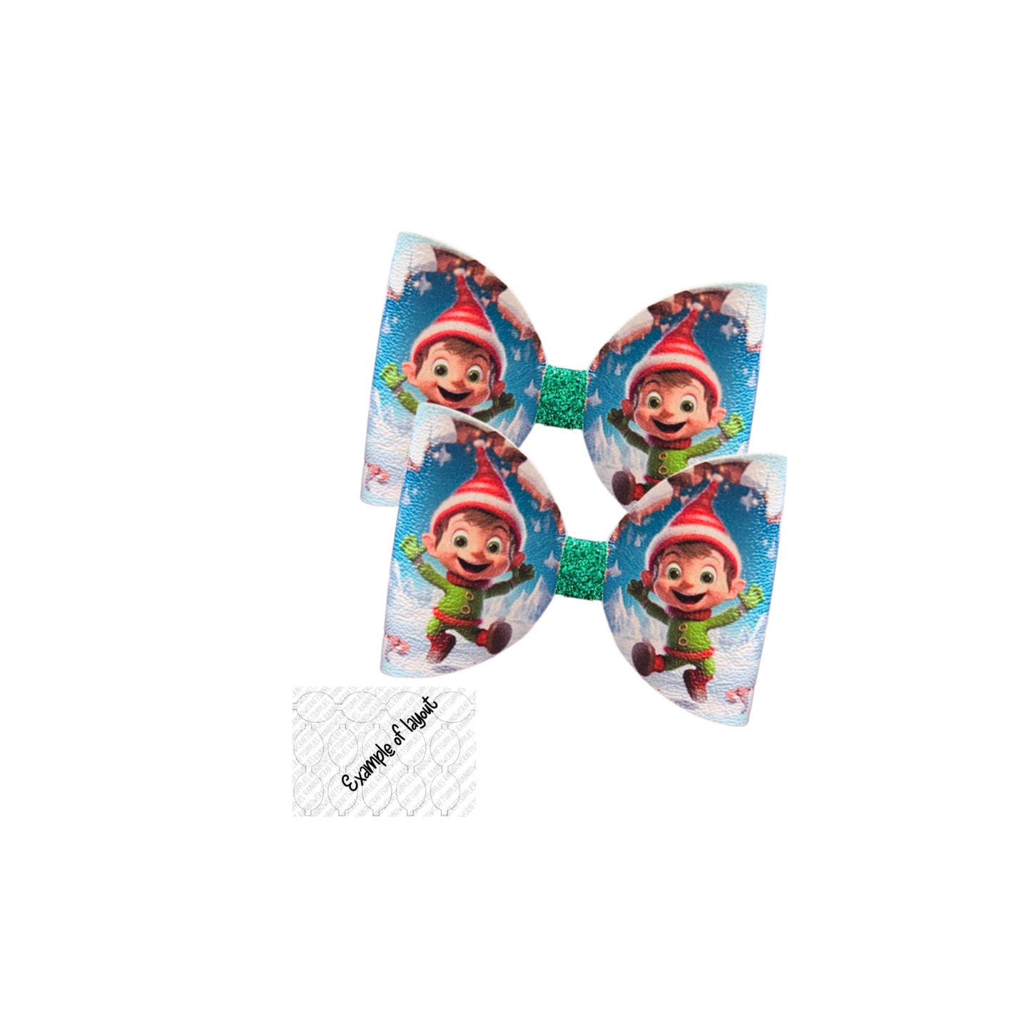 Cutest Elf christmas themed printed canvas bow loops x 7