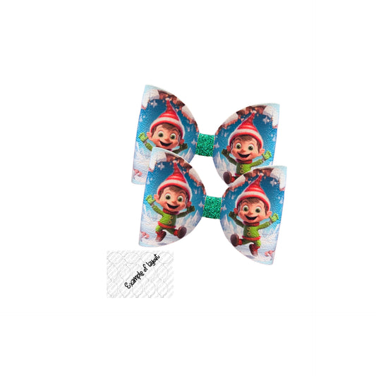 Cutest Elf christmas themed printed canvas bow loops x 7