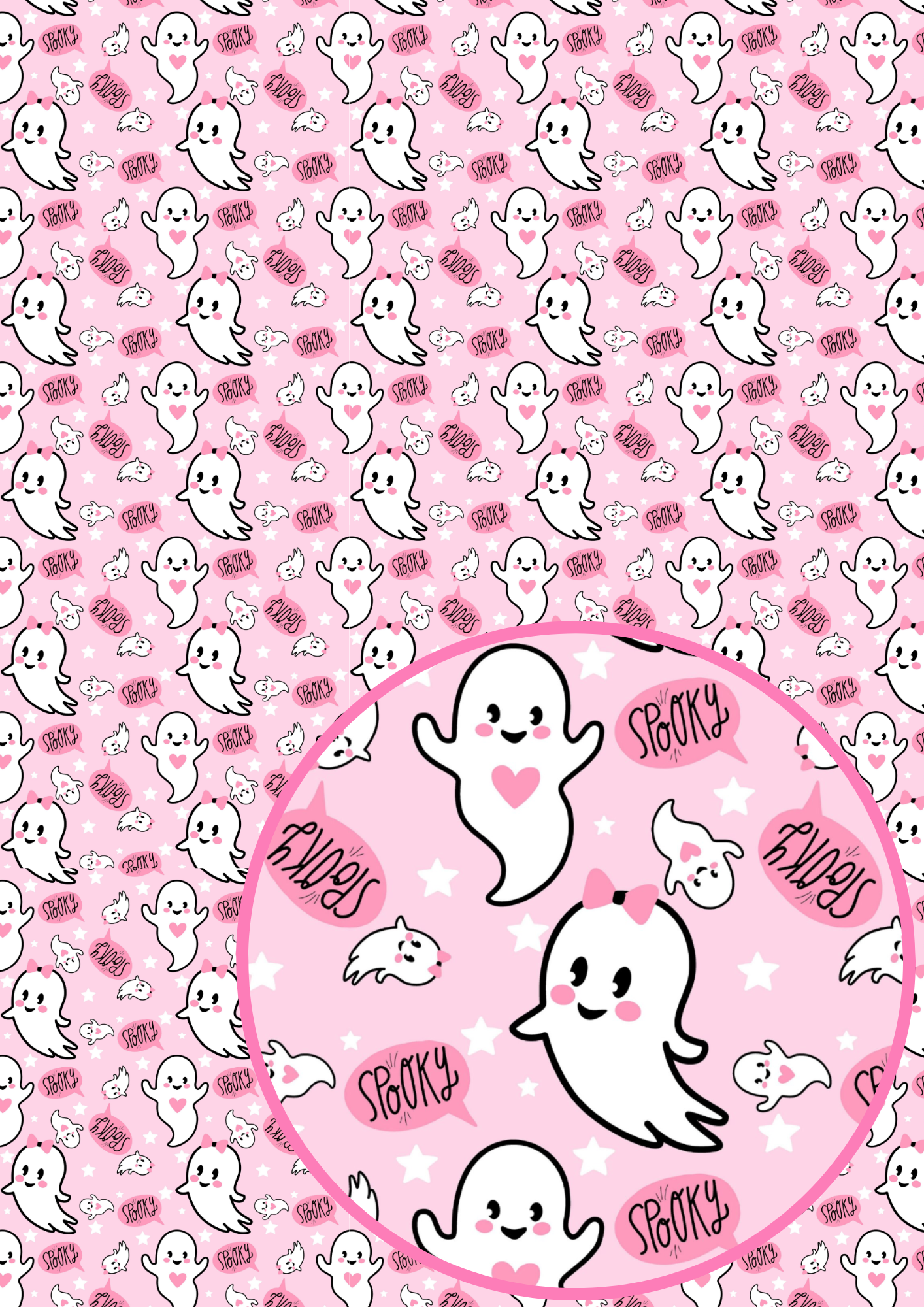 Pink ghosts printed premium canvas fabric A4