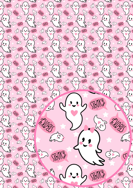 Pink ghosts printed premium canvas fabric A4