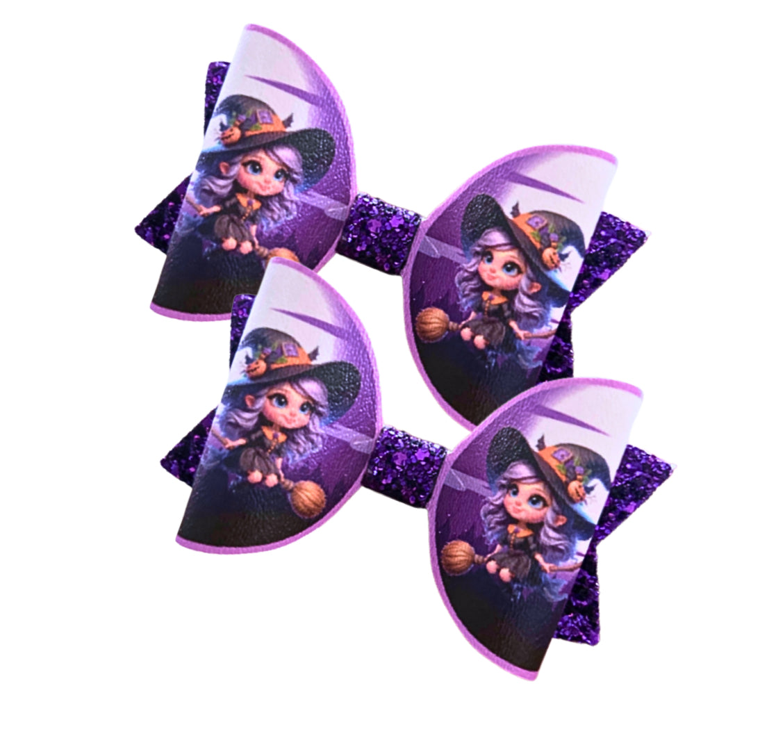 7 x printed in house Leatherette bow loops 3.5” Spooky witch