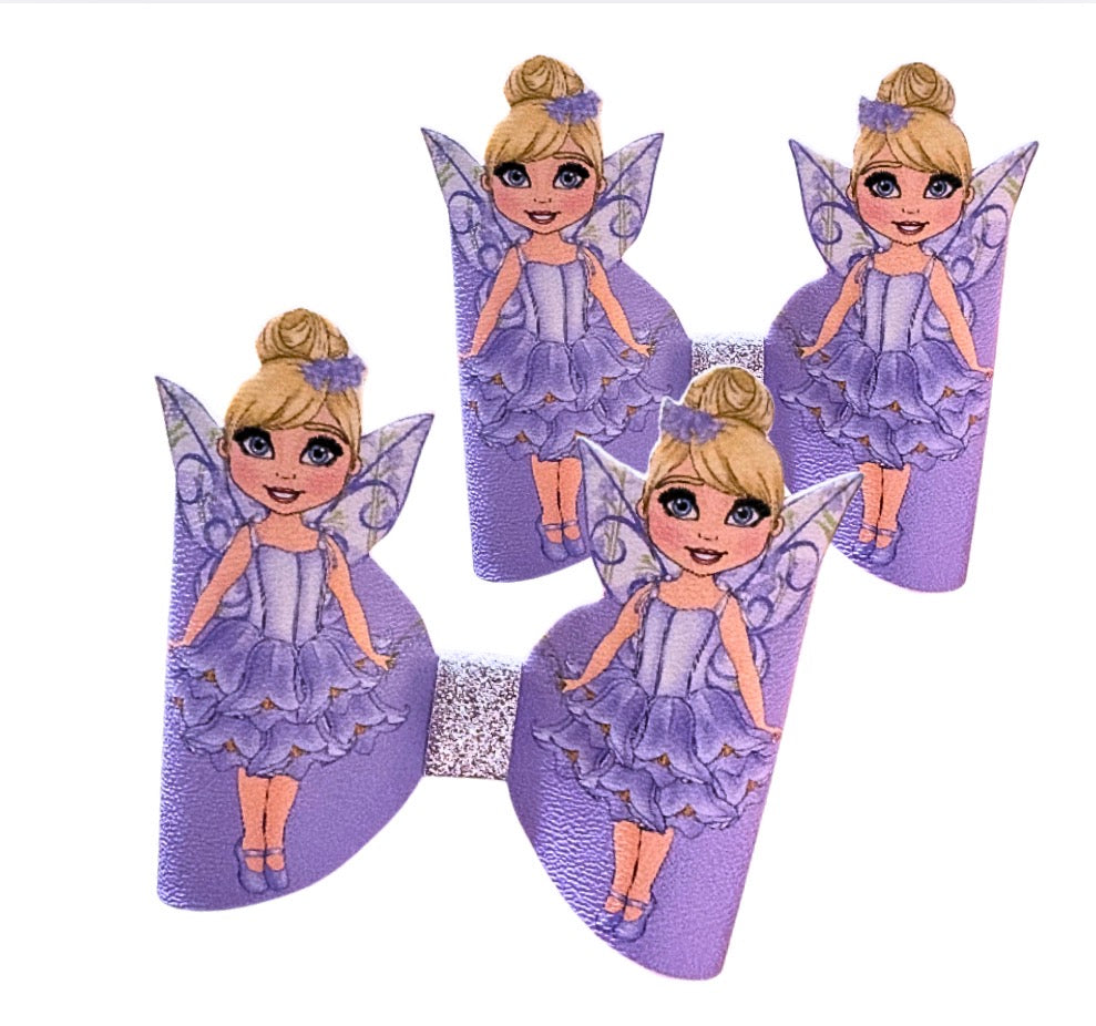 6 x Blue bell 3d Fairy Leatherette bow loops 3.5”3D Fairy(Hair colour Choices)