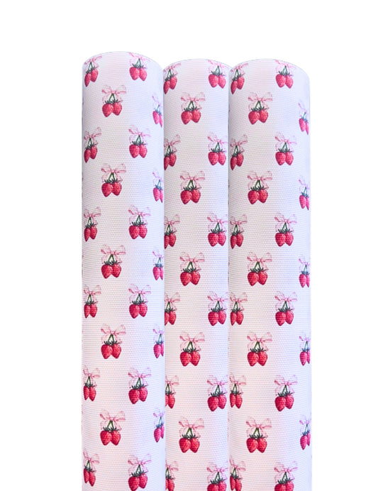 Strawberry bows printed canvas fabric A4