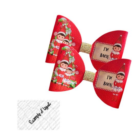 7 x Naught Elf theme leatherette hair bow loops 3.5”