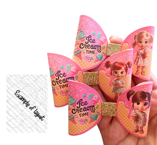 Summer Icecream girl printed 3.5” bow loops x 7