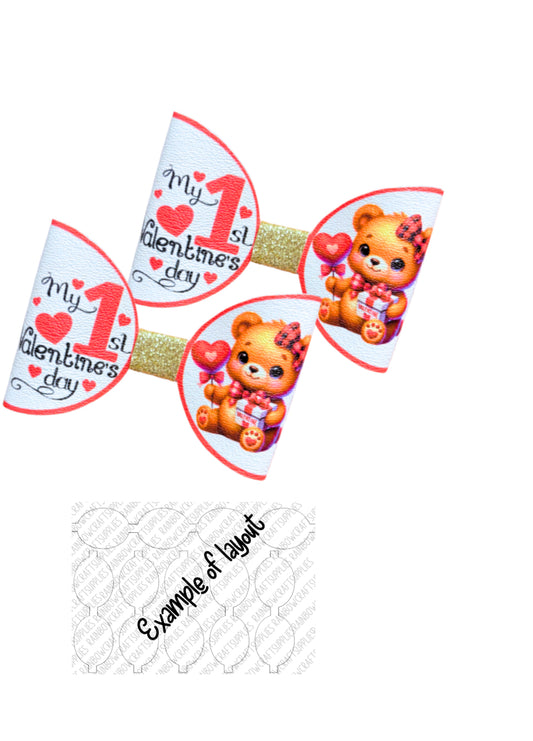 My 1st Valentines day themed pre printed canvas bow loops x 7 (3.5”)