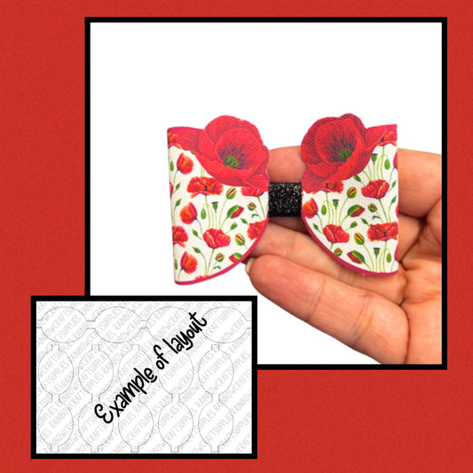 Poppies 3D pre printed canvas bow hair bow making sheet a4