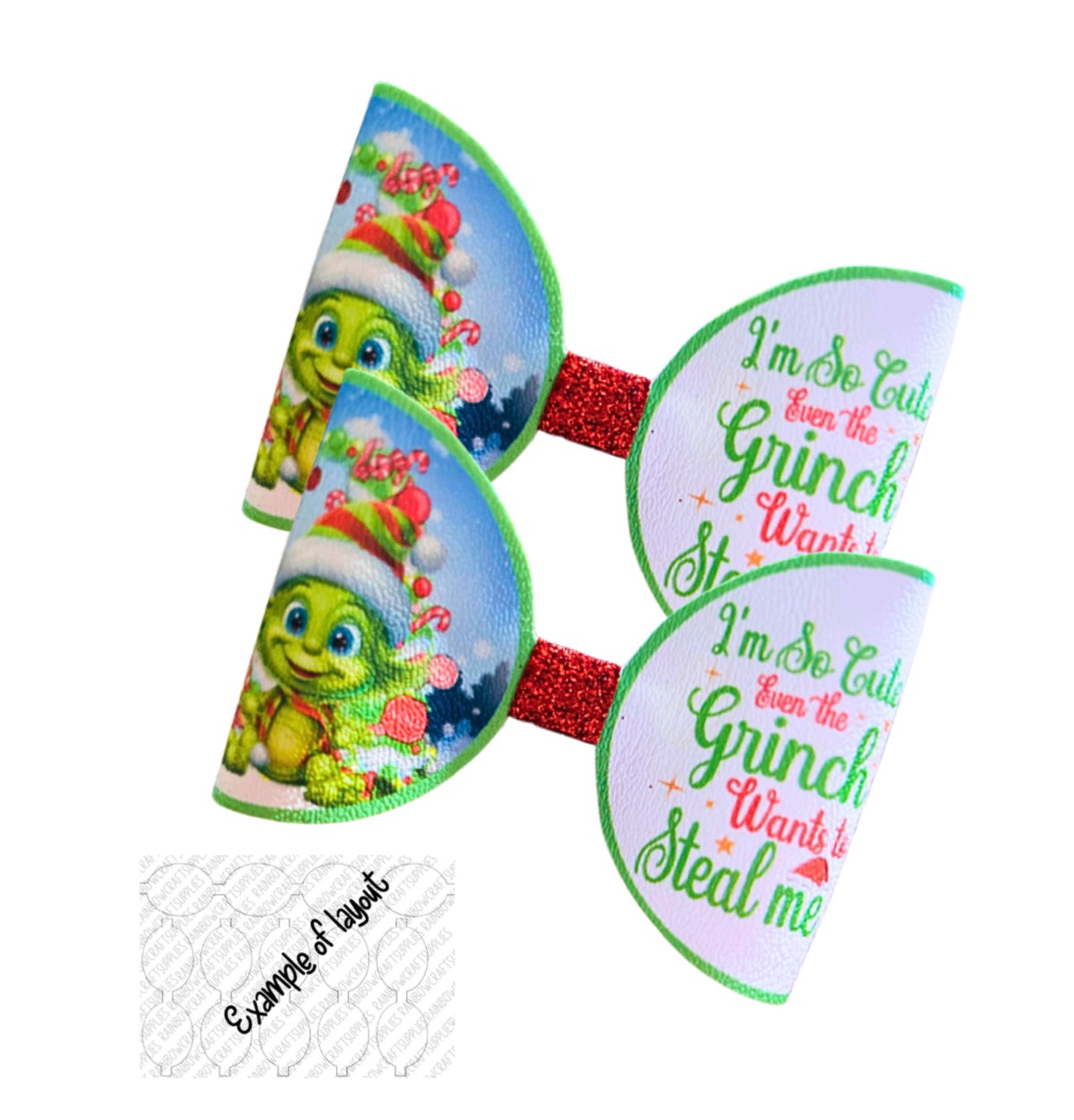 7 x Baby Grinchy leatherette hair bow loops 3.5”