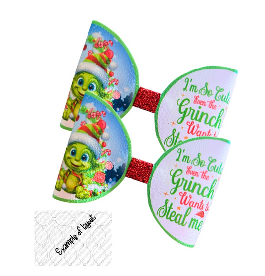 7 x Baby Grinchy leatherette hair bow loops 3.5”