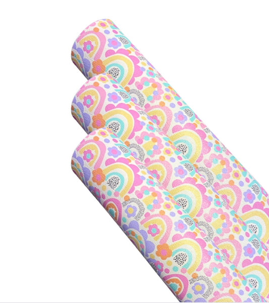 In house leatherette fabric A4 Ditsy Floral Rainbows