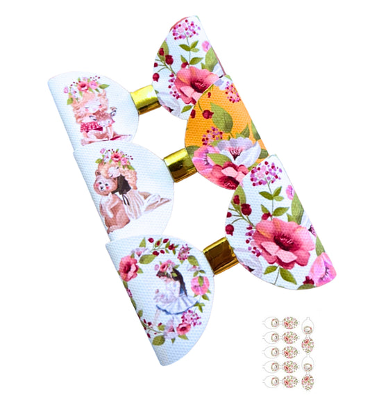 7 x Floral woodland animal  pre printed canvas hair bow loops 3.5”