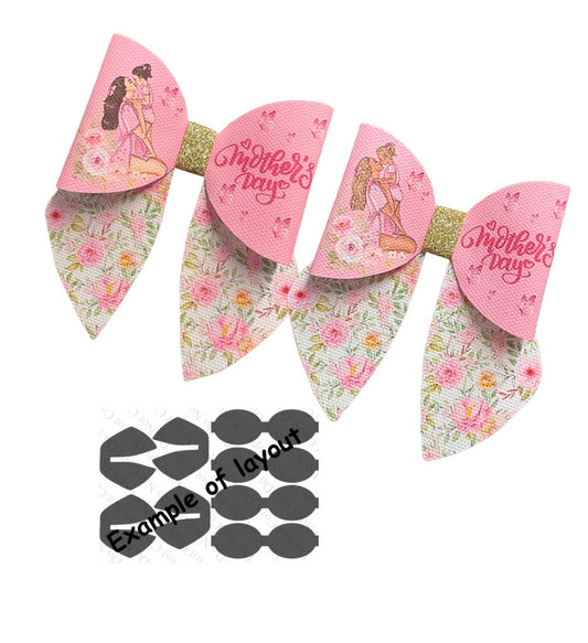 4 x Mother’s Day printed leatherette hair bow loops and sailor tails 3.5”