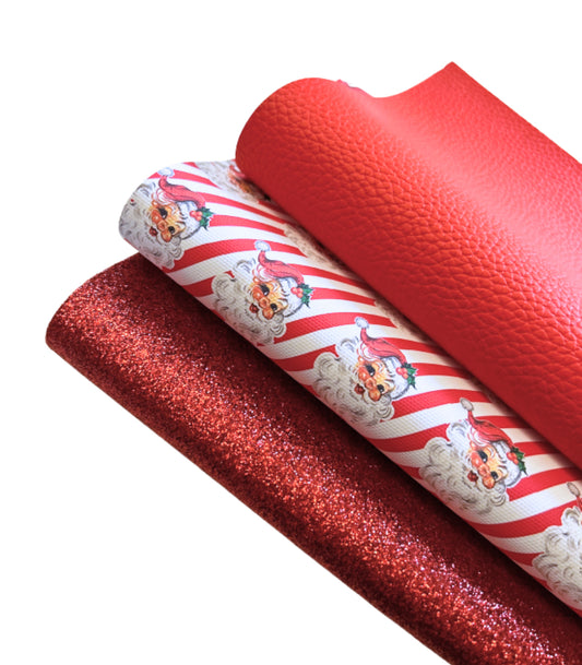 Striped Santa Canvas, leatherette & glitter fabric  set A4