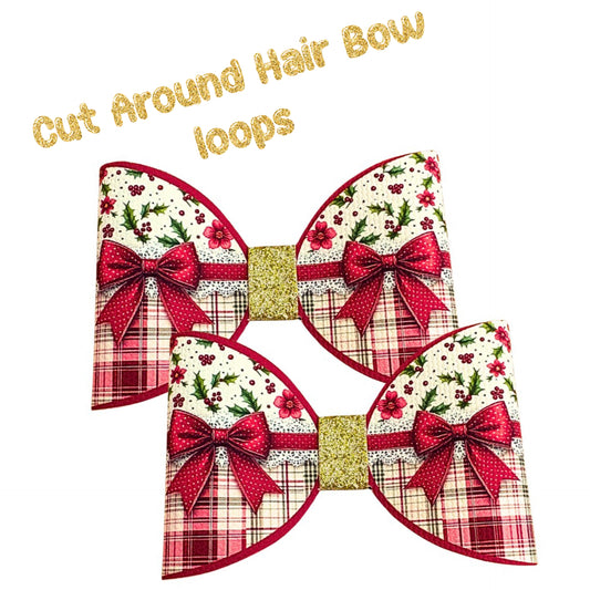 7 x Christmas Bow pattern bow loops 3.5”