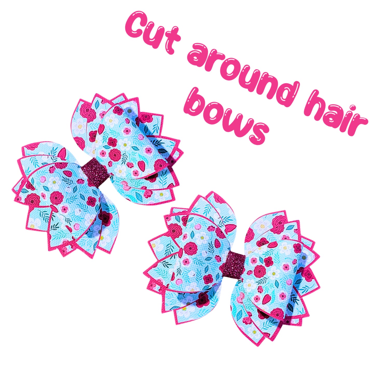 4 x Deep pink Posie  Cut around Stacked bow set 3.5”