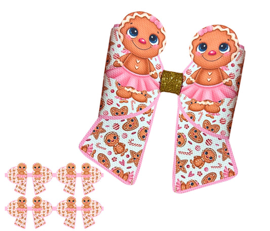 Cute 3D Gingerbread Girl christmas themed printed canvas bow loops x 4