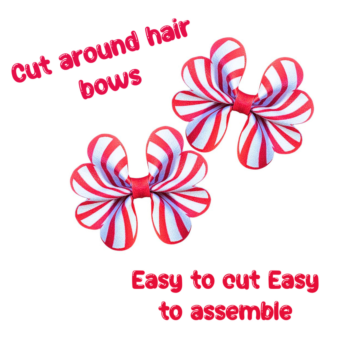 5 x Cut around Pinch bow set 3.5” Candy Cane