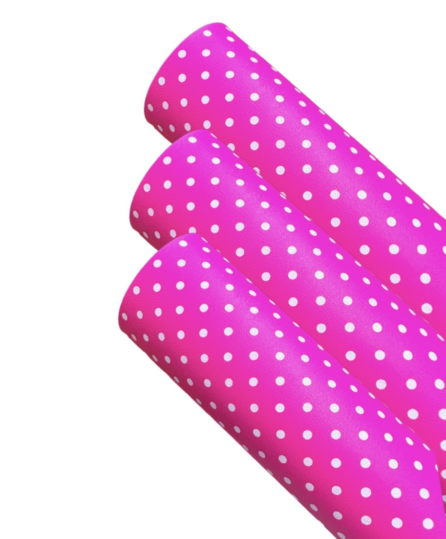 Hot pink polka dot  premium leatherette fabric A4