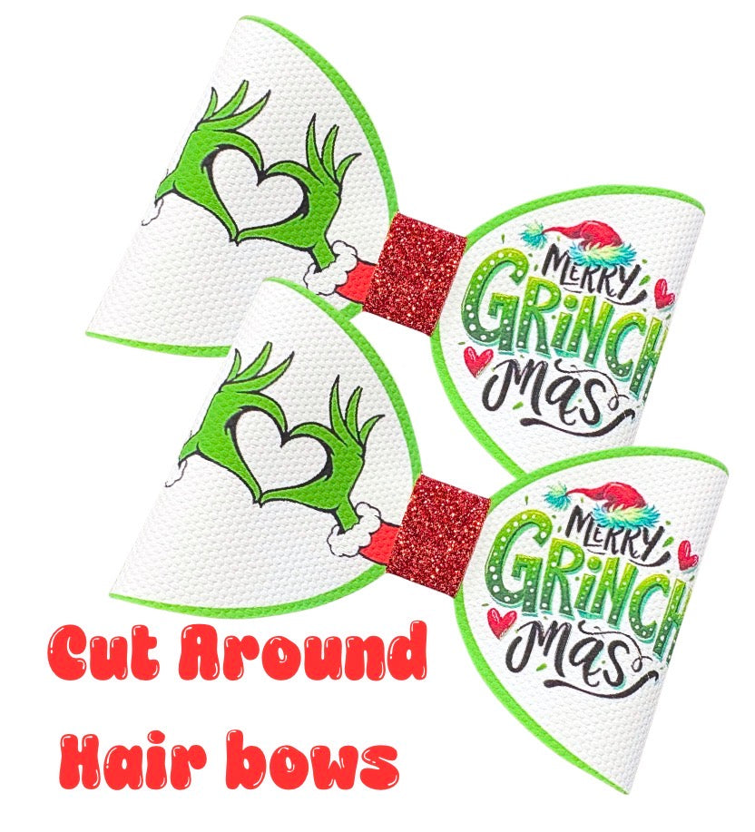 Merry Grinchmas   Cut Out Leatherette /canvas bow loops