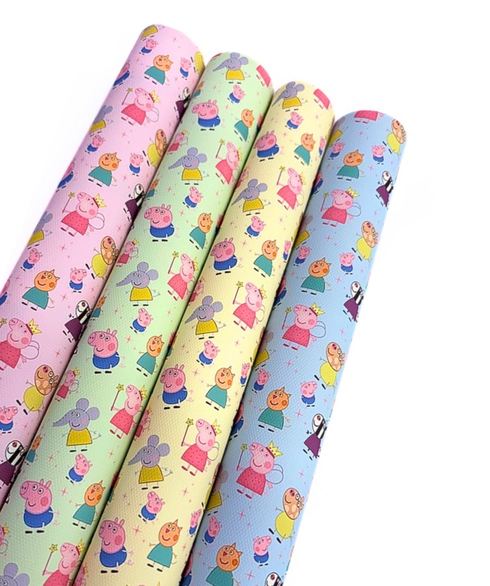 4 x Pig world  printed  canvas  fabric A4