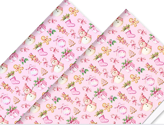 Pink Christmas delight in house printed  leatherette fabric A4
