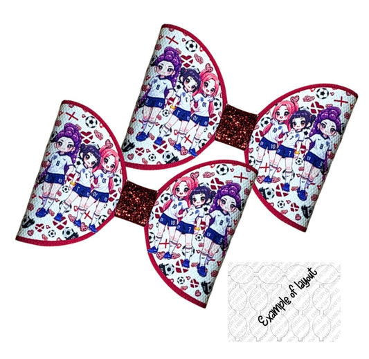 7 x K pop Fun themed canvas Cut around Hair bow loops 3.5” World Cup England