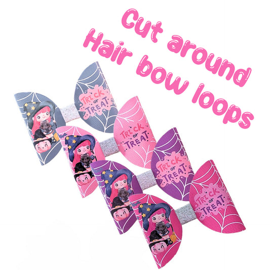 7 x  Cutest witch assorted colours pre printed canvas bow loops 3.5”