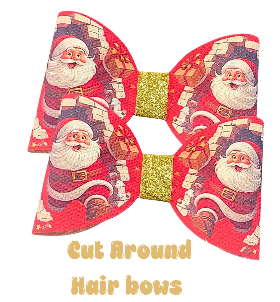 7 x Cut around hair bow loops 3.5” Canvas/leatherette Santa