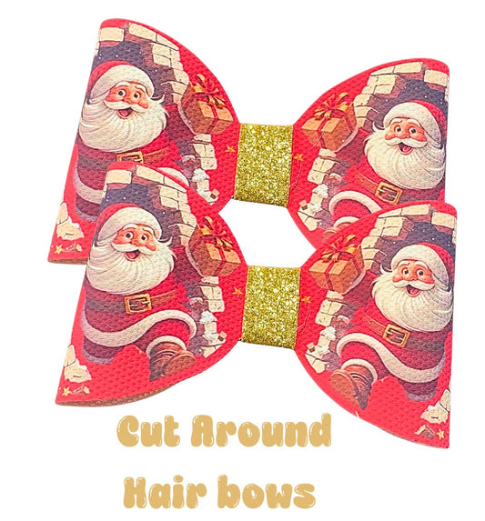 7 x Cut around hair bow loops 3.5” Canvas/leatherette Santa