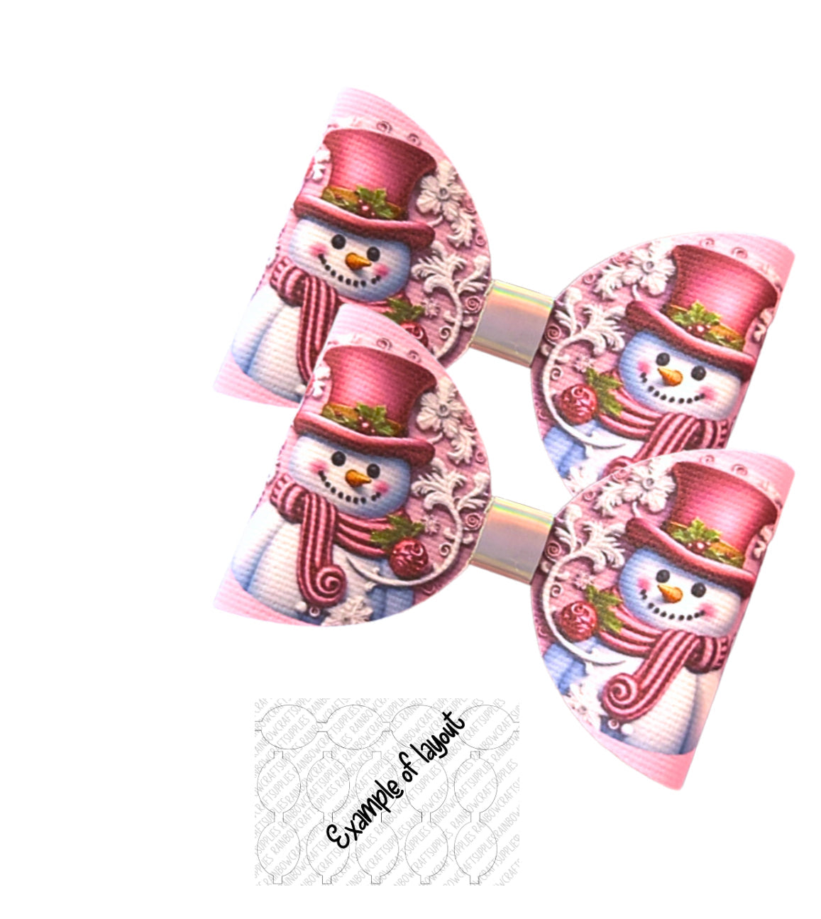 Pink Snowman  Cut around hair bow loops 3.5” Leatherette or Canvas