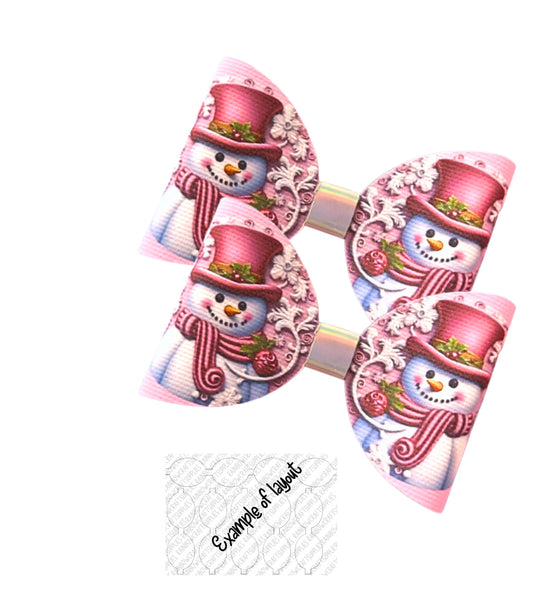 Pink Snowman  Cut around hair bow loops 3.5” Leatherette or Canvas