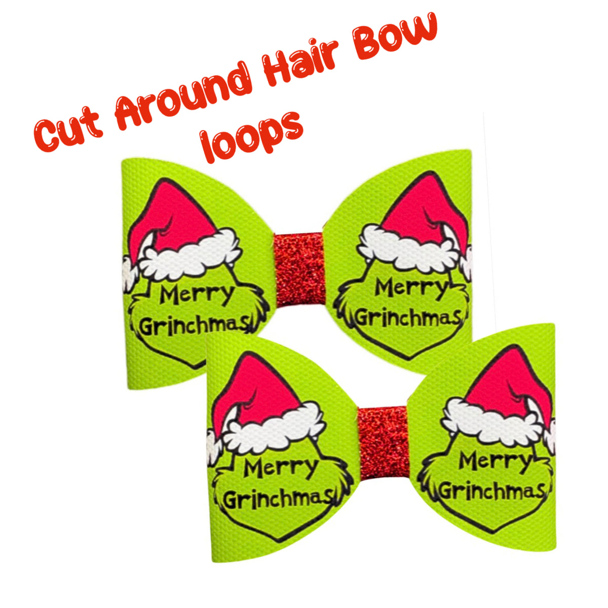 Merry Grinchmas themed printed canvas bow loops x 7