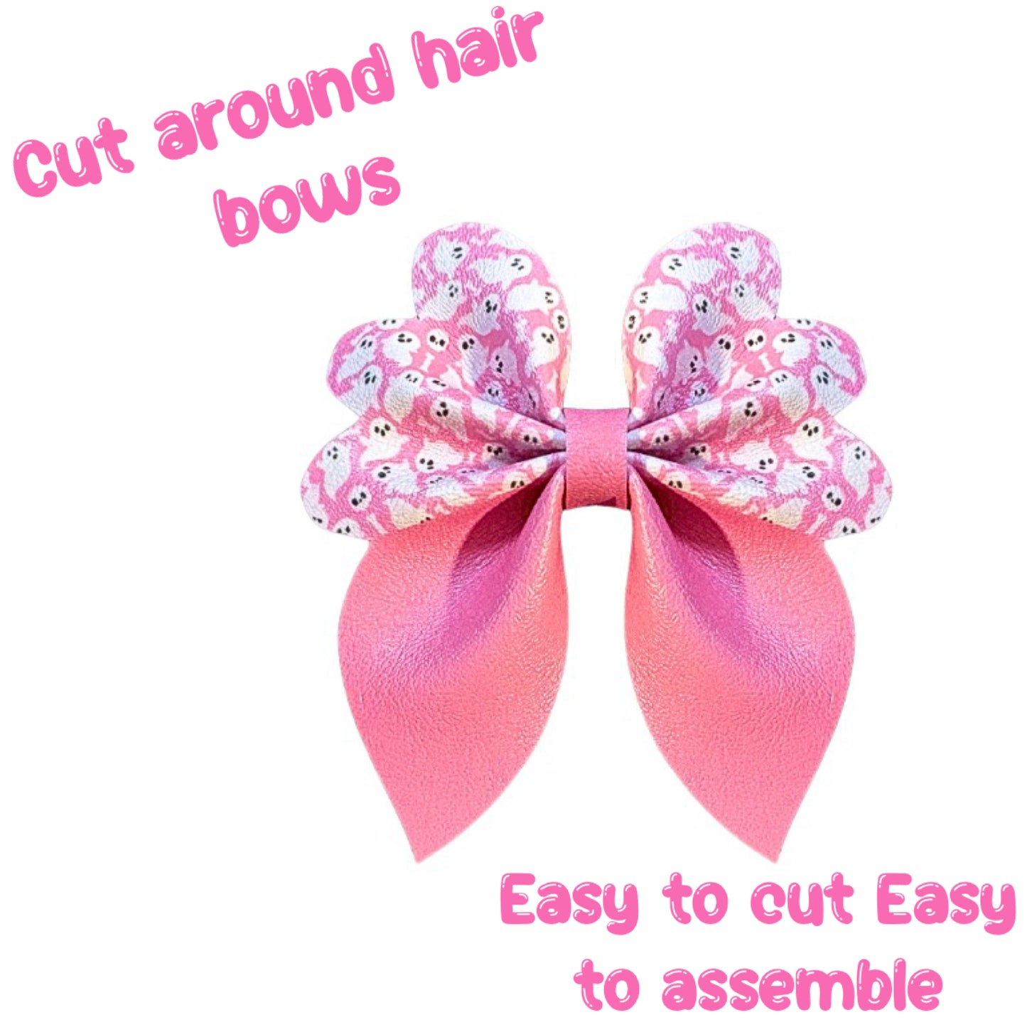 4 x Cut around  Halloween Ghost Pinch leatherette bows and centre strips