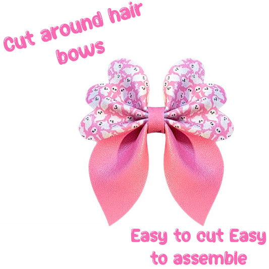4 x Cut around  Halloween Ghost Pinch leatherette bows and centre strips