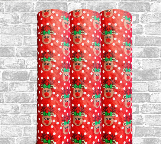 Miss dotty reindeer patterned leatherette fabric