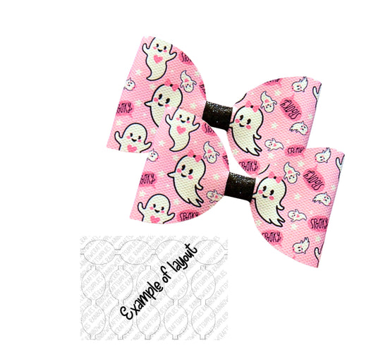 7 x Cutest Little Pink ghosts in house leatherette printed bow loops 3.5”