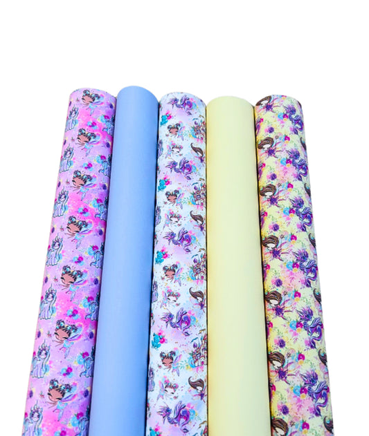 Princess and unicorn themed 5 piece canvas fabric set A4
