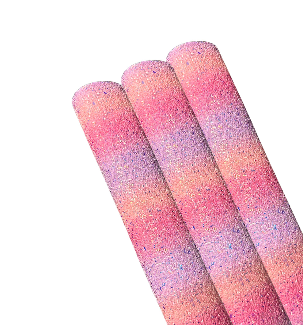 Pastel pink rainbow ombré premium chunky glitter fabric A4
