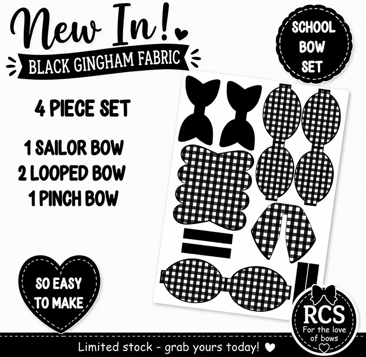 4 Piece cut around gingham hair bow set