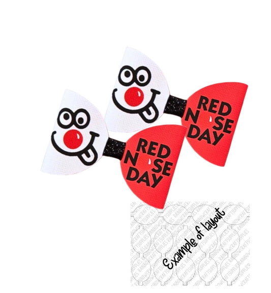 7 x Red Nose Day Theme in house  printed leatherette cut around bow loops 3.5”
