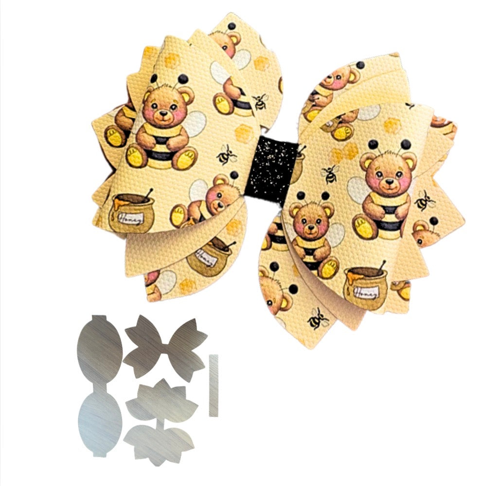 4 x printed Canvas cut around bow loops and Fan Tails 3.5” bumble bees