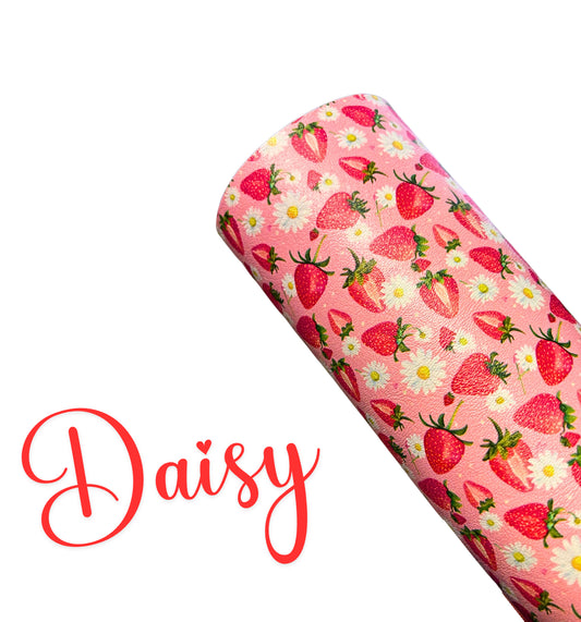 In house leatherette fabric A4 Daisy & Strawberries
