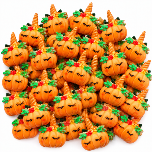 5 Pumpkin Unicorn  flatback Embellishments