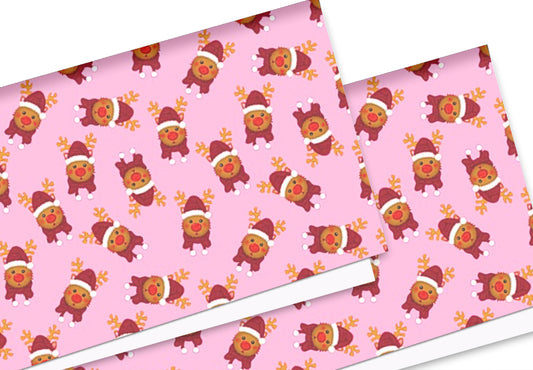 Rudolf Christmas theme In house printed  leatherette fabric A4