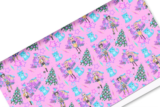 Christmas Pop Girls themed themed 280gsm canvas fabric A4 Demon Pink