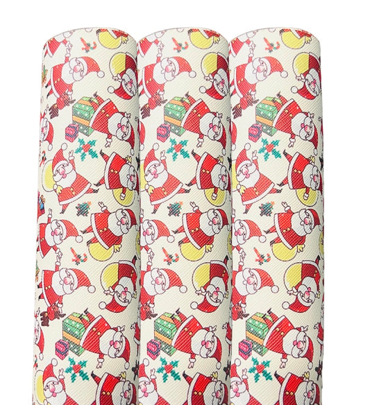 Groovy Santa patterned leatherette fabric