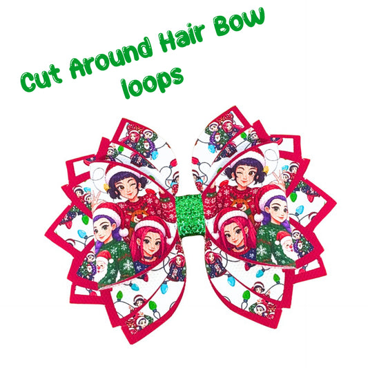 4 x Christmas Kpop cut around  Hair bow sets 3.5” Leatherette or Canvas