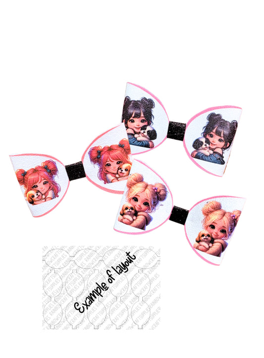 “Just a girl who loves Dogs”  themed pre printed canvas hair bow loops x 7